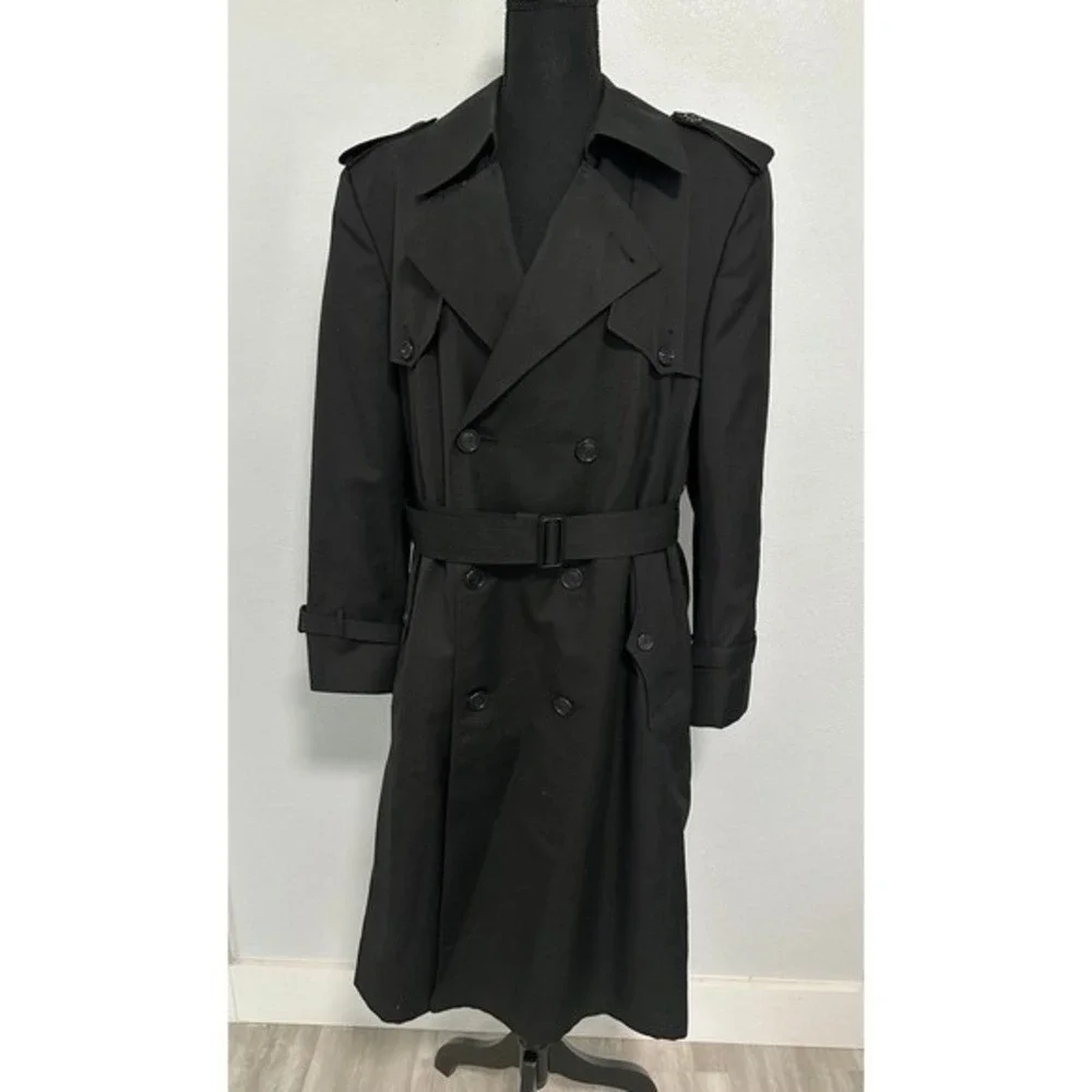 Mens Black Wool Blend Double Breasted Belted Trench Coat 40S